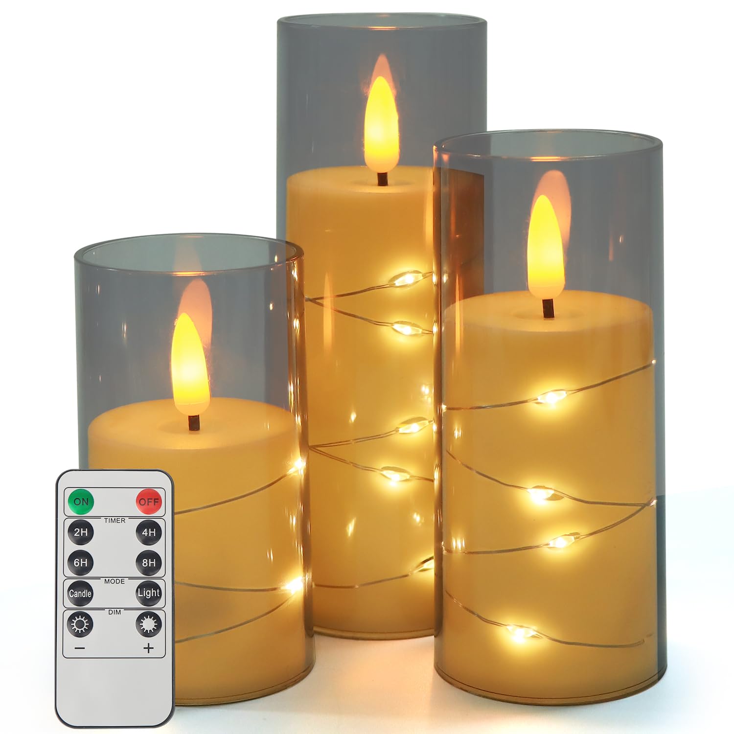 OWill Velas Led Efecto Llama, Velas Led Pequeñas, Vela Led Efecto Llama, Velas con Pilas, Velas Electricas, Pack de 3 (Gris)