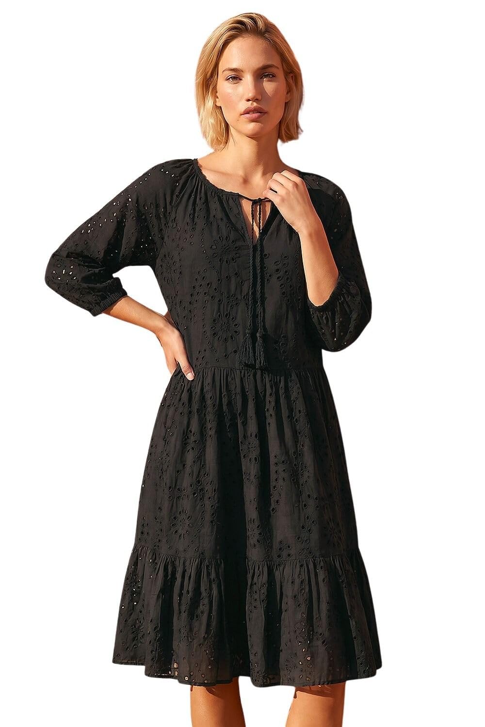 Roman Cotton Broderie Tiered Smock Dress