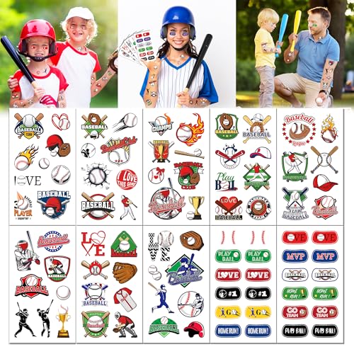 Konsait KSHBT167 Baseball Tattoos, Konsait 10 Sheets Baseball Temporary Tattoos Baseball Party Favors thumb #1