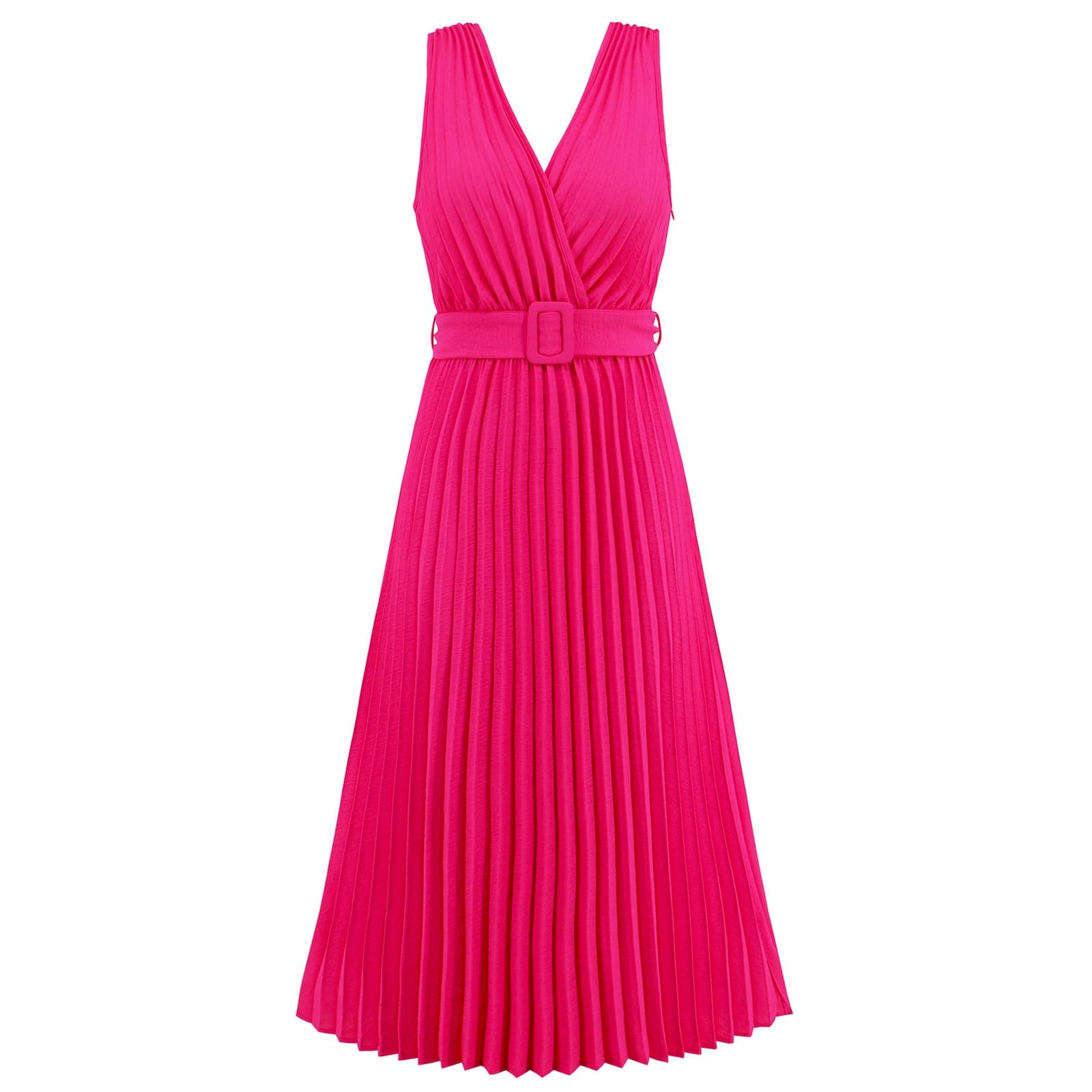 Femme Robe Longue de Cérémonie Chic Ado Col V Plissé Sexy Taille Haute sans Manche Plissée Irrégulière Robes Fille d’Eté Bandage de Soirée Cocktail Demoiselle d'honneur Mariage Fête Aniversaire