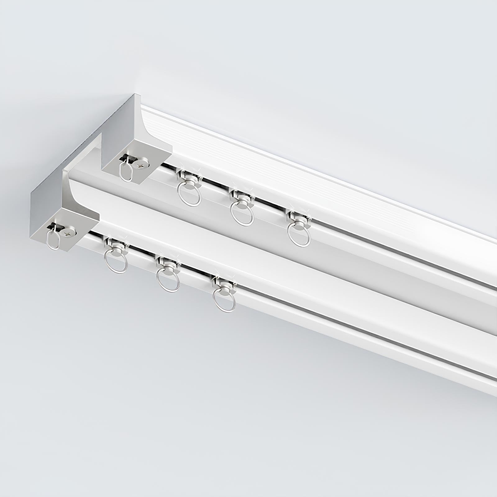 Tringle à Rideau, Rail de Rideau Robuste, Double Rail, 2,6 mm, Montage au Plafond, Tringle à Rideau en Aluminium pour Salon, Salle de Bain, Chambre à Coucher, séparateur de pièce - Ensemble
