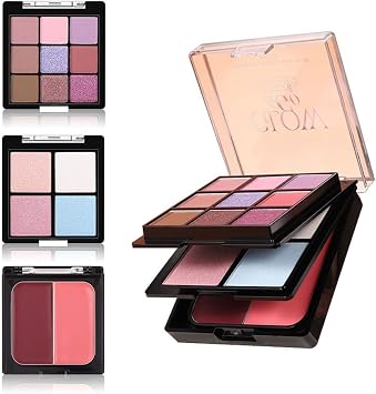 All in On Makeup Palette for Face,3 Layer Multifunctional Eye & Cheek Palette Set Including 9 Color Eyeshadow,4 Color Buildable Blush and 4 Highlighters,Travel Size Cosmetics Pallet Pink