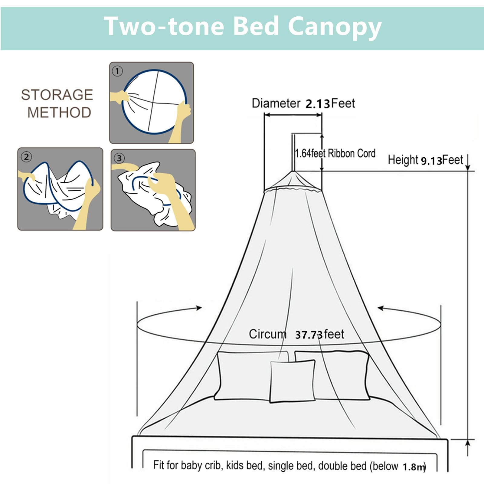 Eimilaly Lace Bed Canopy Mosquito Netting with Warm Lights, Princess Bed Canopy for Girls Room Decor Green/Single Door - Image 4