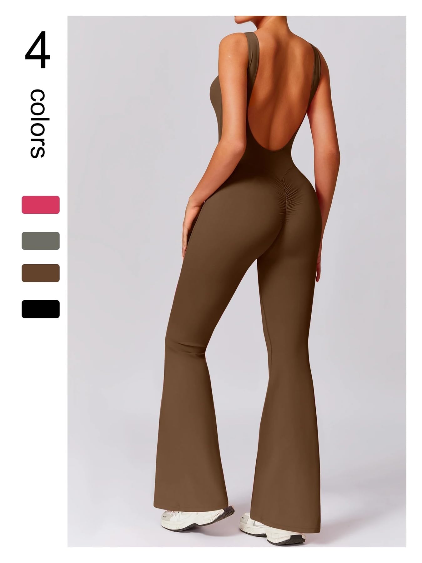 Mono de yoga sexy sin espalda for mujer, pantalones anchos acampanados, traje deportivo sin mangas, levantamiento de glúteos, cintura elástica, gimnasio, pilates y fitness. Para Entrenamiento, Yoga y