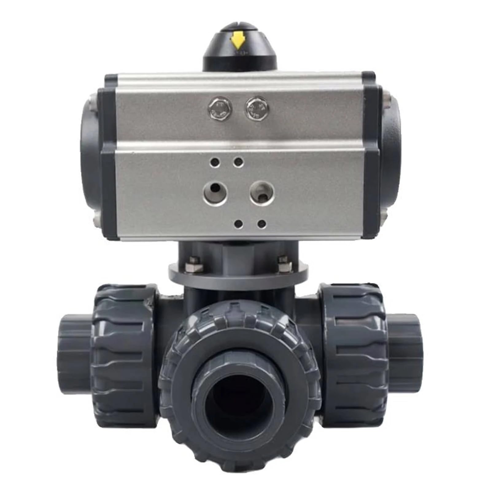 QAZYUIENW Pipe ID 50mm PVC 1-1/2" DN40 Union Connection Pneumatic Ball Valve Three Way T Type PTFE Sealing Double Acting Actuator