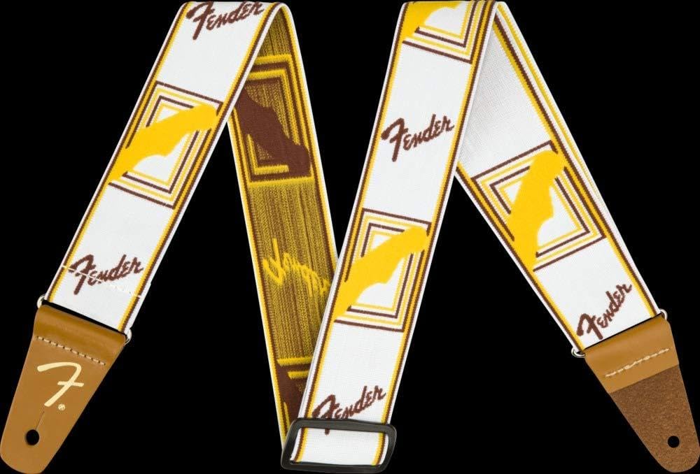 Fender, Weighless Monogram Tracolla per chitarra e basso, 5cm Larghezza, Bianco Giallo Marrone