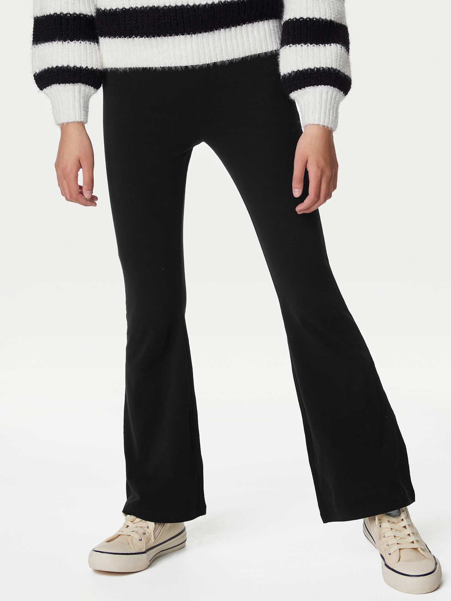 Marks & Spencer Leggings Évasés Fille Lot de 2 à Haute Teneur en Coton, Coupe Standard, Taille Élastiquée, avec Stretch