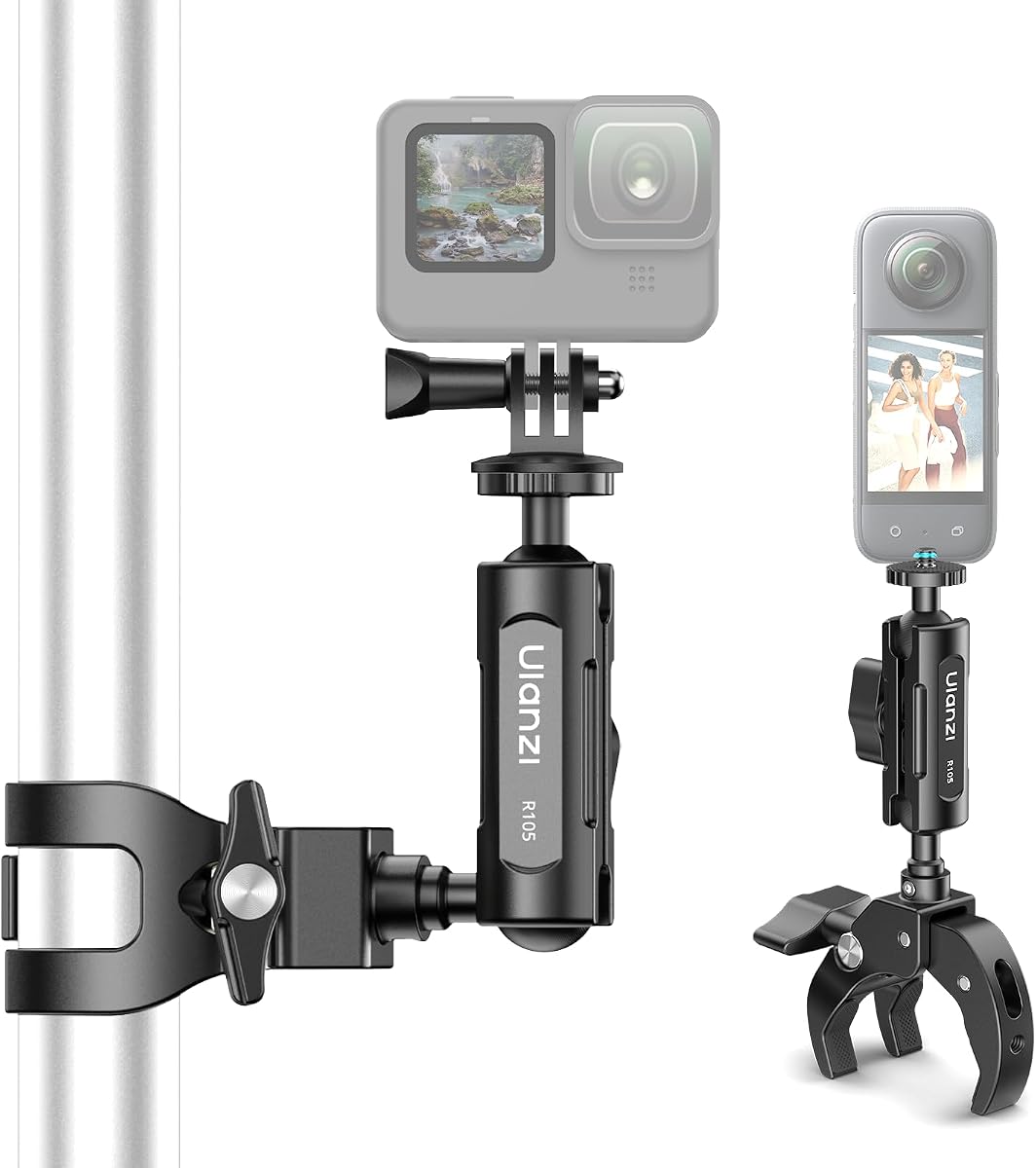R105 Super Clamp Camera Mount with 360° Dual Ballhead Magic Arm | Sturdy Y-Shaped 3-Claw Camera Clamp Mount for GoPro Hero 13/12/11/10/9, Insta360 X5/X4, DJI Osmo Pocket 3/2 Action 5 Pro/4