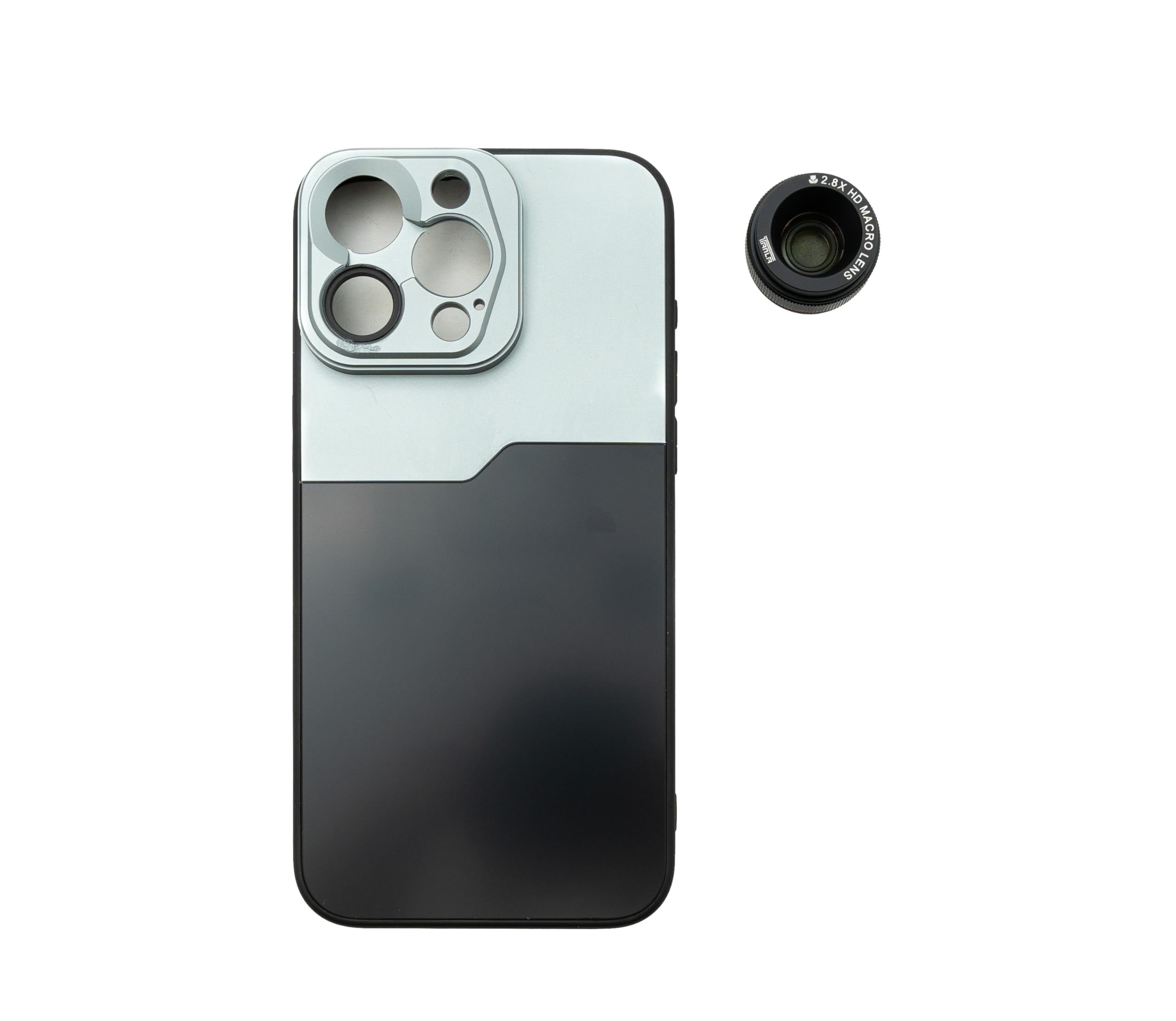 SYSTEM-S Soczewka makro 2,8 x 37 mm filtr HD z etui do iPhone 15 Pro Max w kolorze czarno-szarym