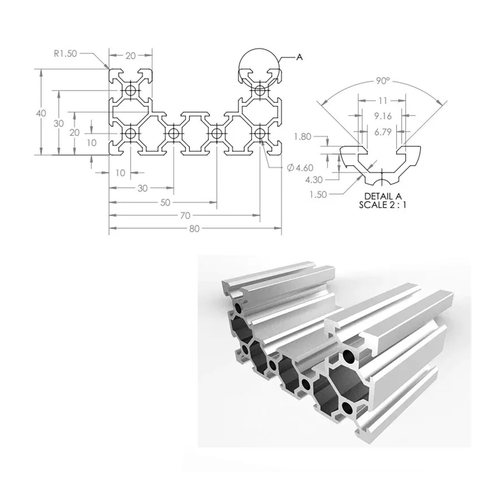 Profilo in alluminio 4080 C-Beam, dimensioni 100-550 mm estrusione in alluminio (nero, 350 mm)