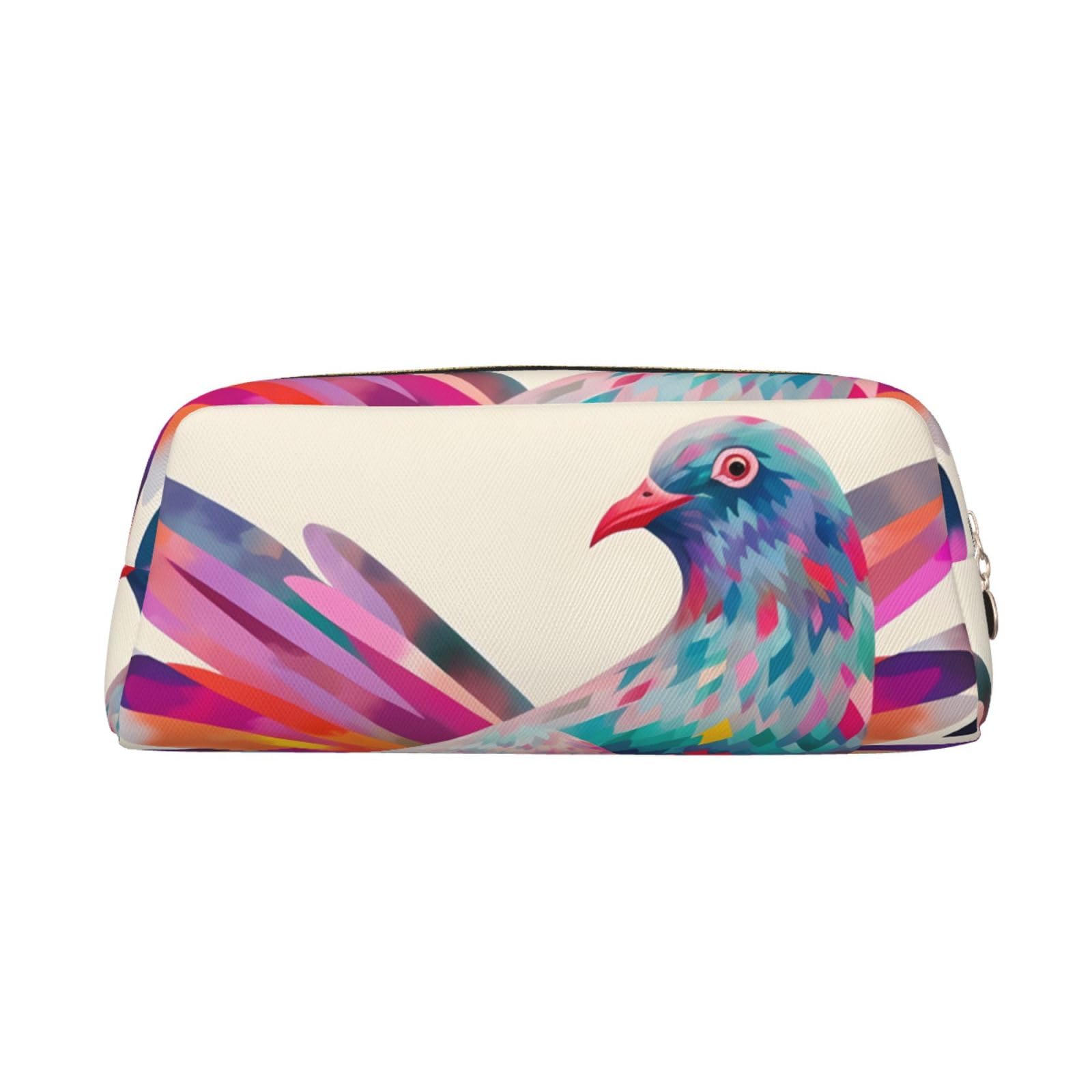 LHBWCVN Colorful Pigeon Pencil Case Large Capacity Pencil Pouch Aesthetic Pen Bag Leather Makeup Bag for Women Men Travel Toiletry Bags Zipper