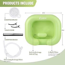 Cehim Inflatable Shampoo Basin - Portable Shampoo Bowl, Hair Washing Basin for Bedridden, Disabled,Injured, Hair Wash Tub for Dreadlocks and at Home Sink Washing (Green)