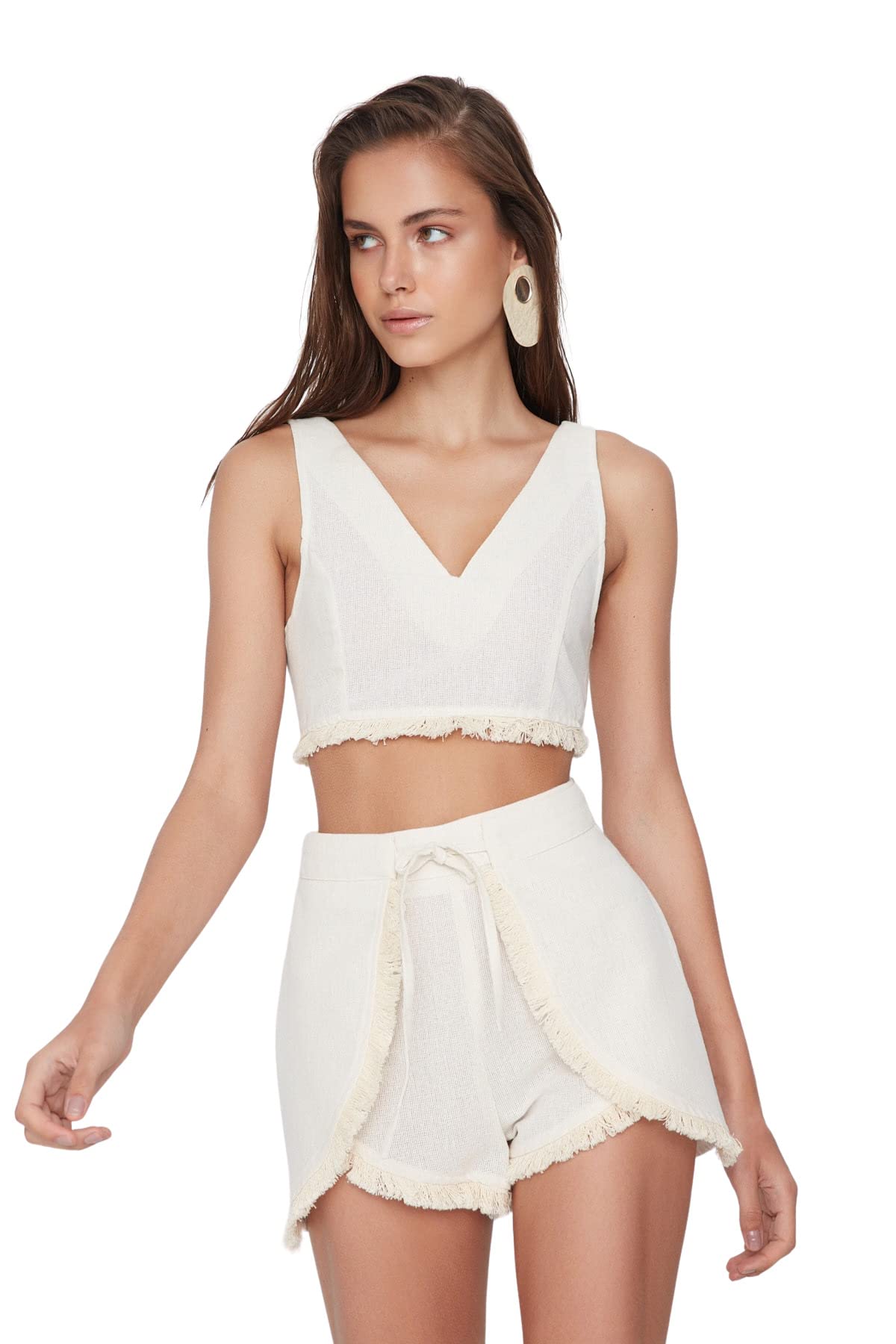 Trendyol Conjunto de Dos Piezas de Tejido Liso para Mujer Camisa
