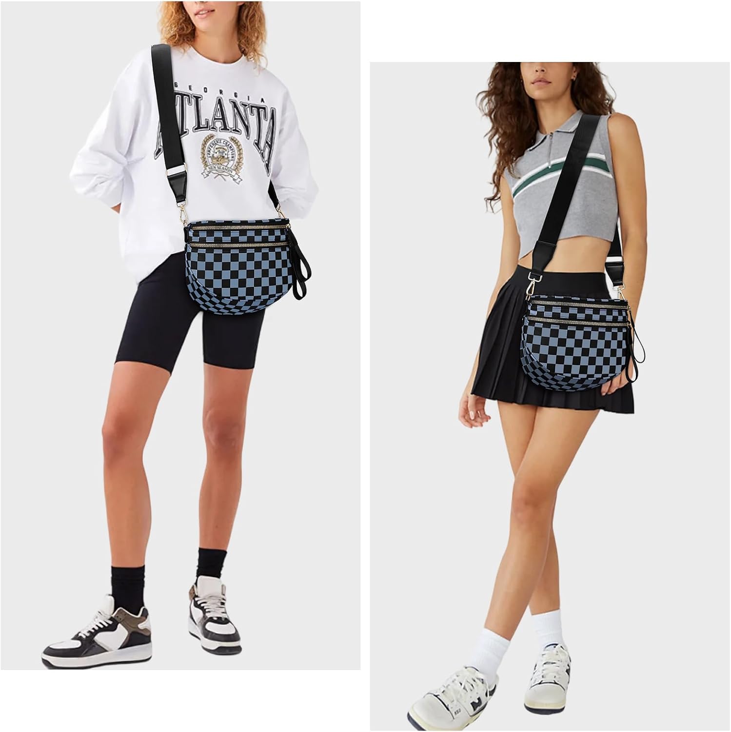 Lushandy Bum Bag Women's Checkered Crossbody Bag Nylon Cross Body Bags Plaid Mom Everyday Purse for Travel - Image 2