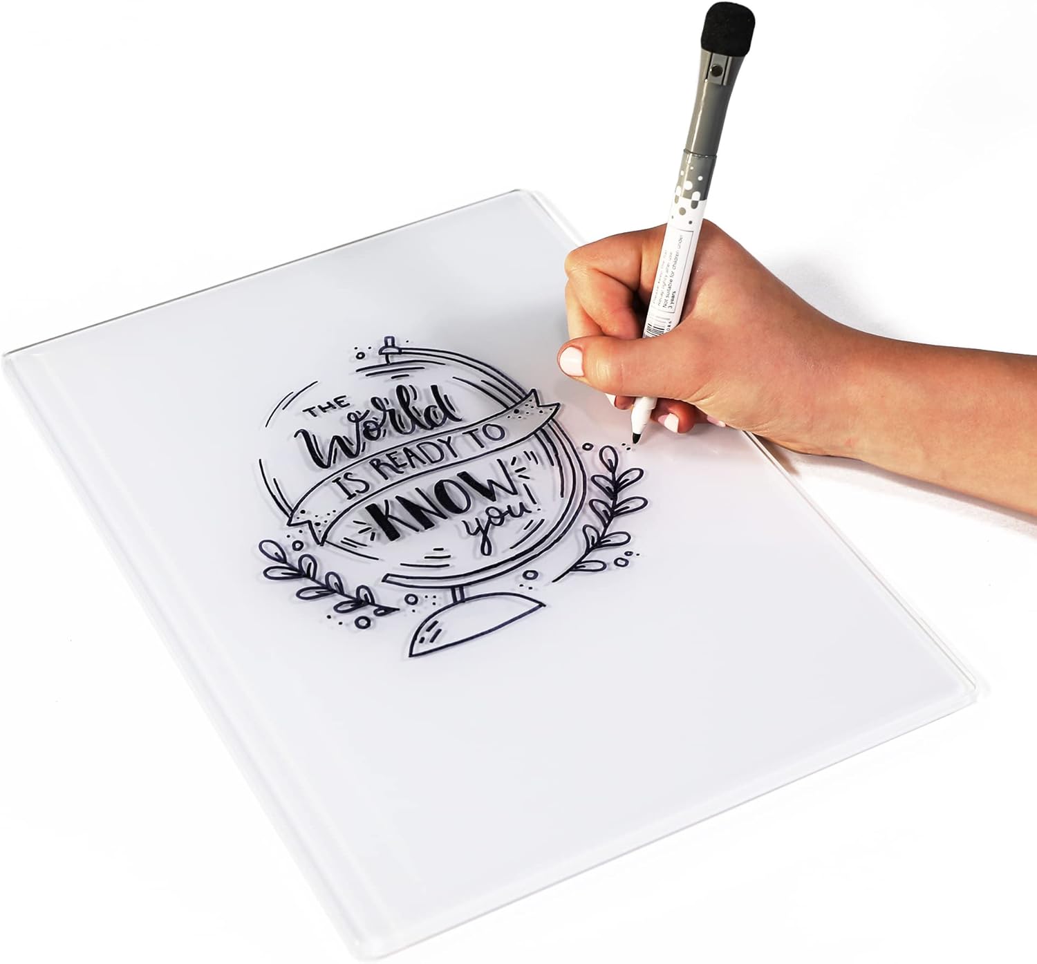 Glass Dry Erase Desktop Doodle Board with Stand and Fine-Tip Marker (White, 9" x 12")