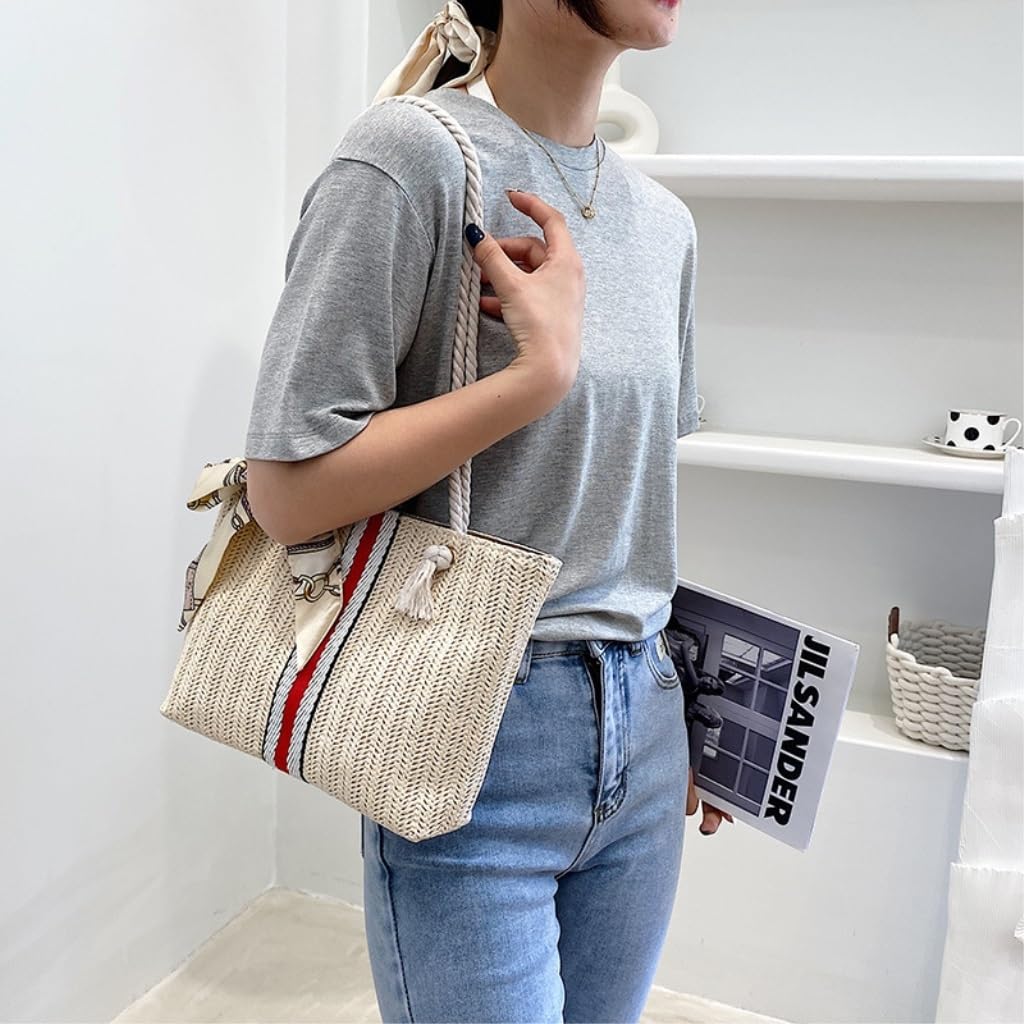 Borsa di paglia, Borse da donna a tracolla alla moda in corda di cotone spiaggia for le vacanze