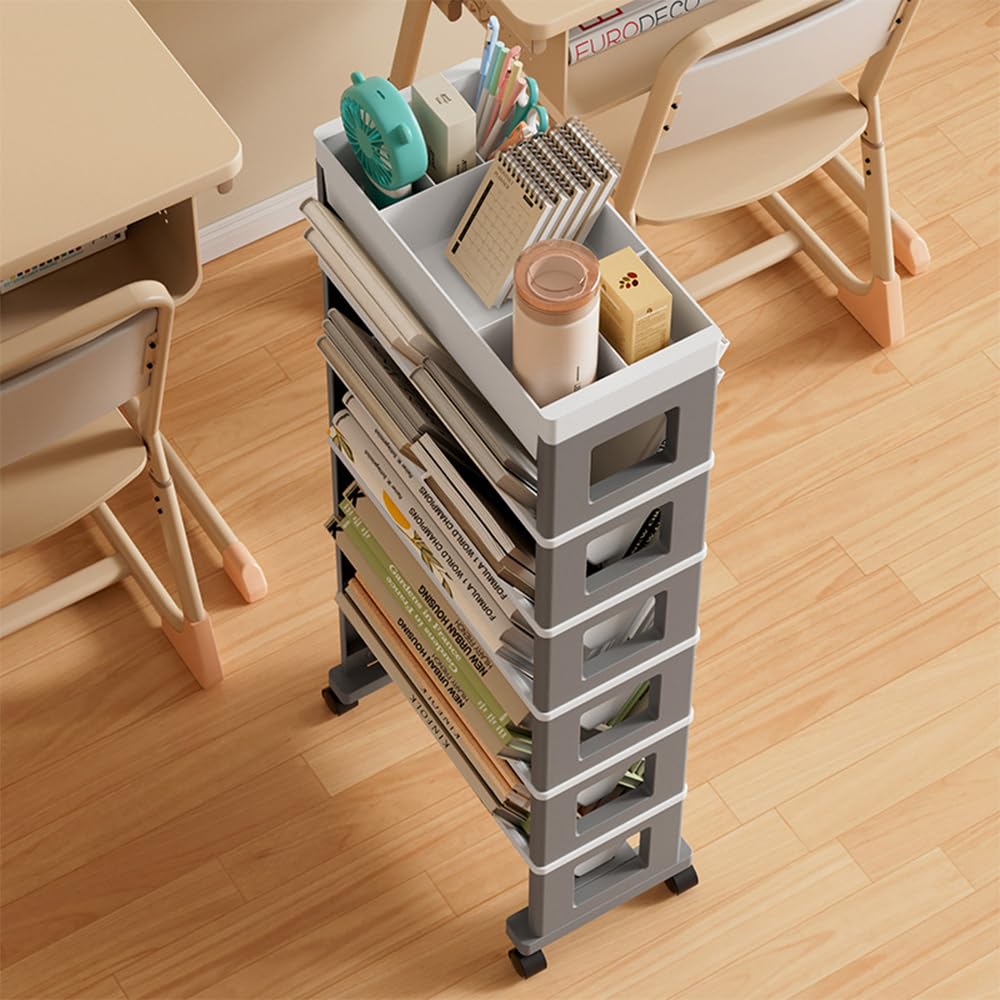 NUODWELL Bibliothèque mobile avec roulettes, organisateur de rangement amovible en plastique pour enfants, grande capacité, chariot bureau, dortoir, salle de classe