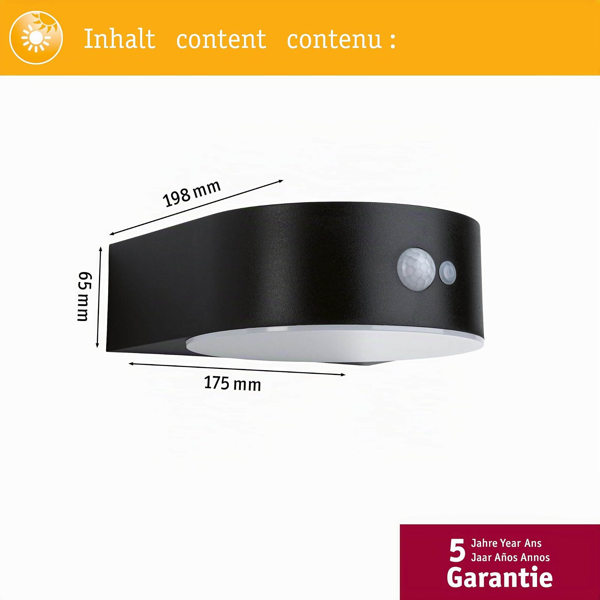 Paulmann Solar LED Applique extérieure Eileen Détecteur de mouvement respectueux des insectes IP44 2200K 300lm Noir 94730