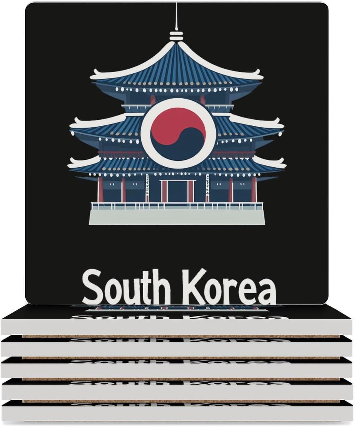 South Korea Flag Ceramic Coasters Set Square Drink Coasters Table Coaster for Kitchen Desktop Decor
