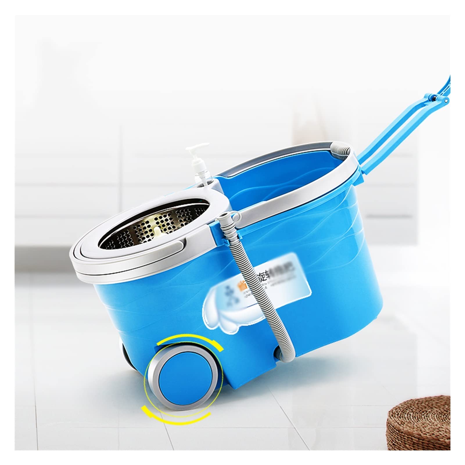 Juego de fregona y cubo giratorios SISTEMA DE COMBATE DE SPIN MOP Sistema de acero inoxidable Deluxe 360 ​​SISTEMA DE LIMPIEZA DE PISO DE CUBIERTO DE MOP con rueda for la limpieza del hogar Fregonas d