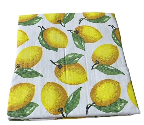 Generico Tovaglia in cotone 100% con decoro limoni Tavolo da pranzo, lavabile in lavatrice, resistente, rettangolare, per la casa, ristorante, banchetto (cm 140x180 per 6 posti)