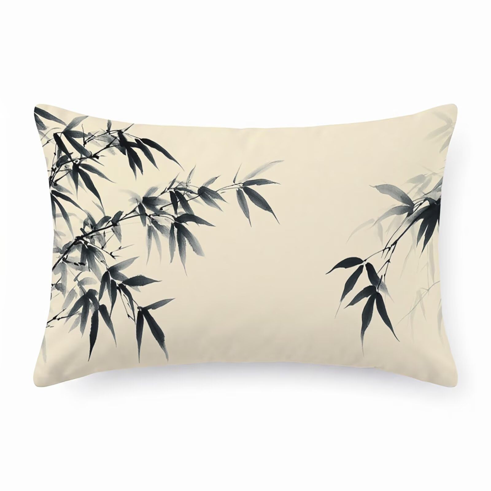 Housse coussin 50x100 cm lin haut de gamme à motif bambou double face pour terrasse
