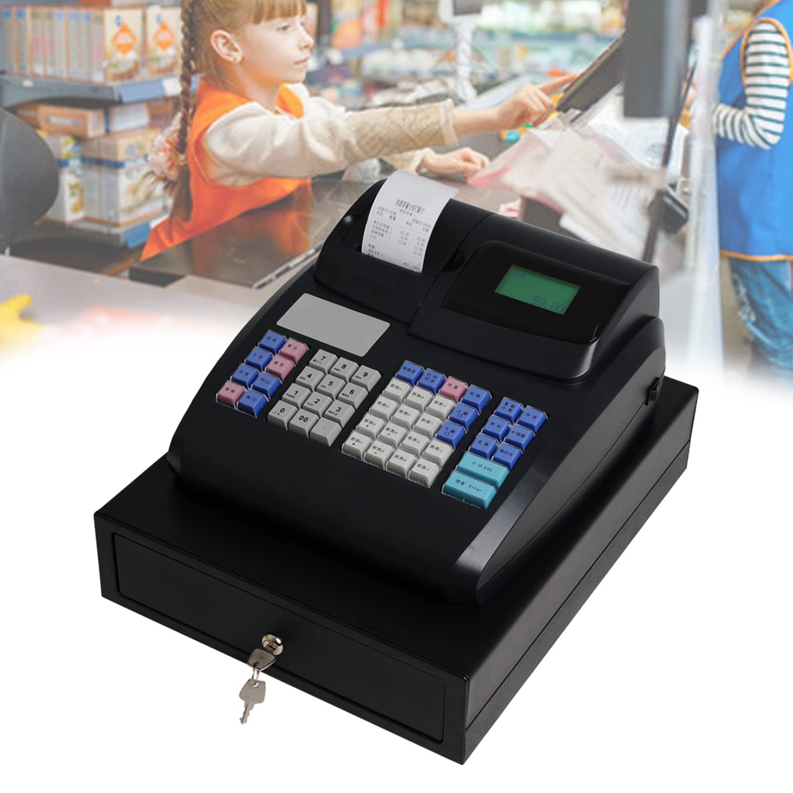 Registratore di Cassa elettronico con Tastiera a 48 Tasti, registratore di Cassa Commerciale a 6 LED digitali, registratori di Cassa cartacei a Caricamento rapido da 58 mm