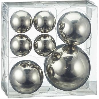 Cepewa Set of 7 Style Decorative Baubles in 3 Sizes Assorted Silver Pond Balls Metal Balls Garden Balls
