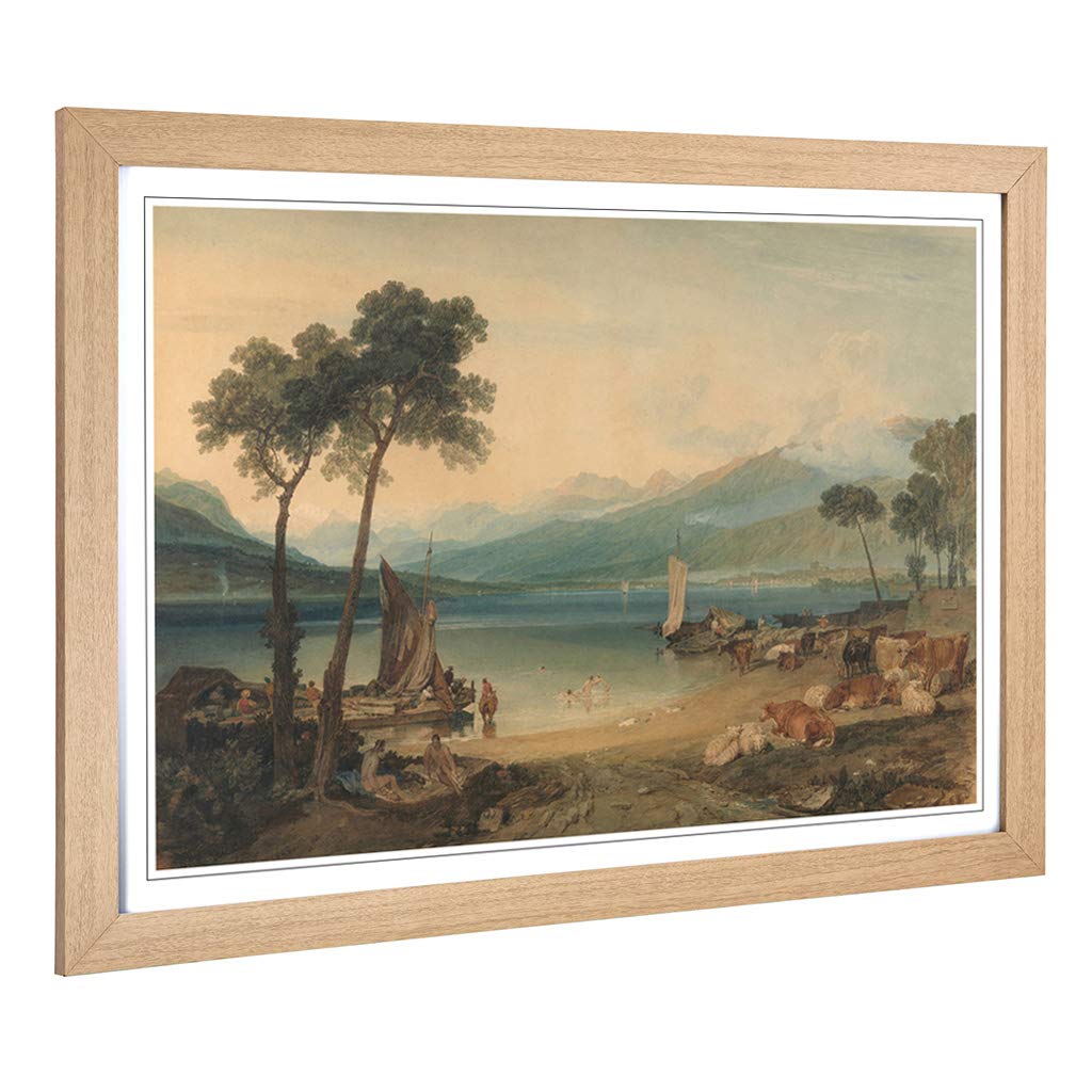 Big Box Art Framed Print of J.M.W (Joseph Mallord William Turner) Lake Geneva Design | Wall Art Picture| Home Decor for Living Room, Bedroom, Office, Oak, A2 / 24.5x18 Inch / 62x45cm