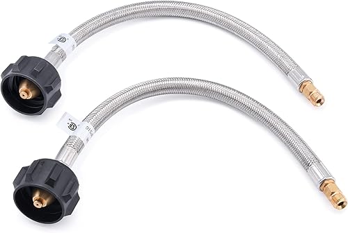 GasSaf Manguera de propano RV de 12 pulgadas, trenza de acero inoxidable, línea de gas de propano con destello macho invertido de 14 pulgadas (2