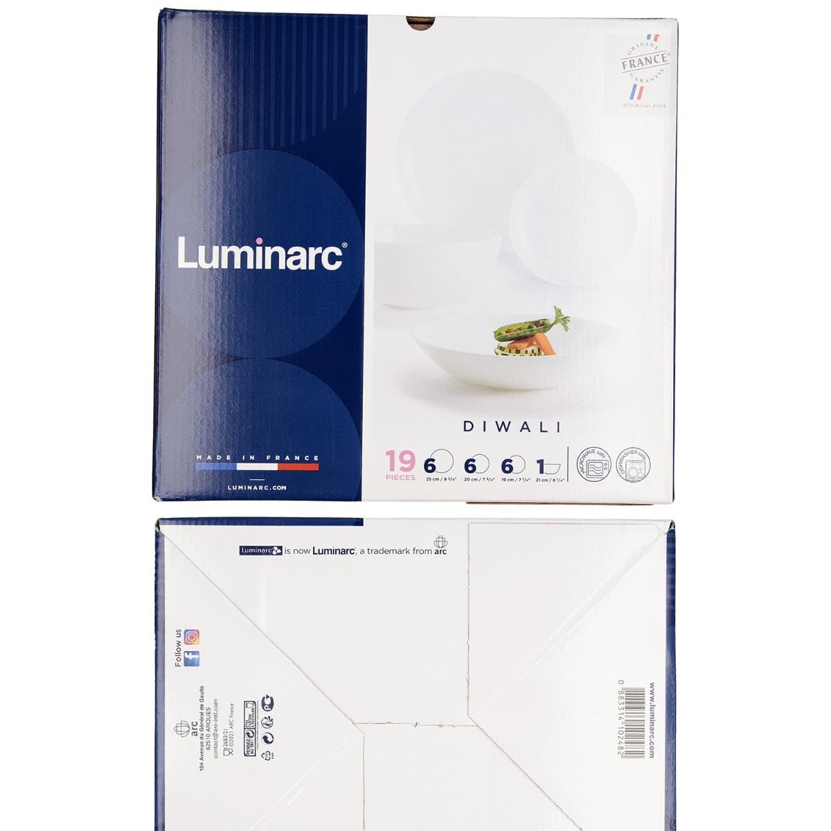Luminarc Diwali Vajilla Opal 19 Piezas - 6 Personas Opal Apto Microondas Apto Frigorífico Reciclable