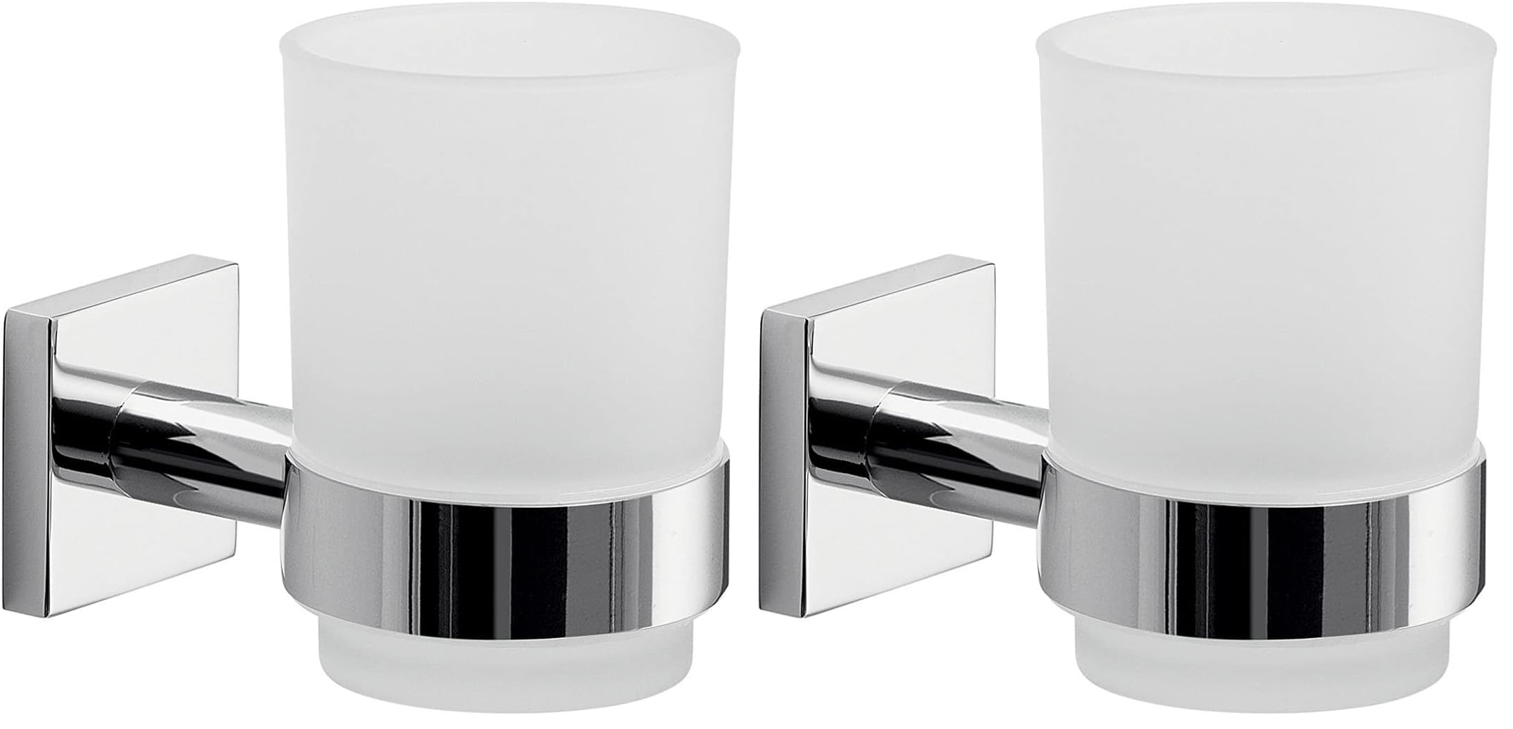 Gedy Manila, Porta spazzolini Bagno, Finitura cromata, Porta spazzolino in Acciaio Inox 304, Cromall e Vetro Satinato, 15 Anni di Garanzia, Design R&S Misure 9,5 x 6,7 x 11 cm (Confezione da 2)