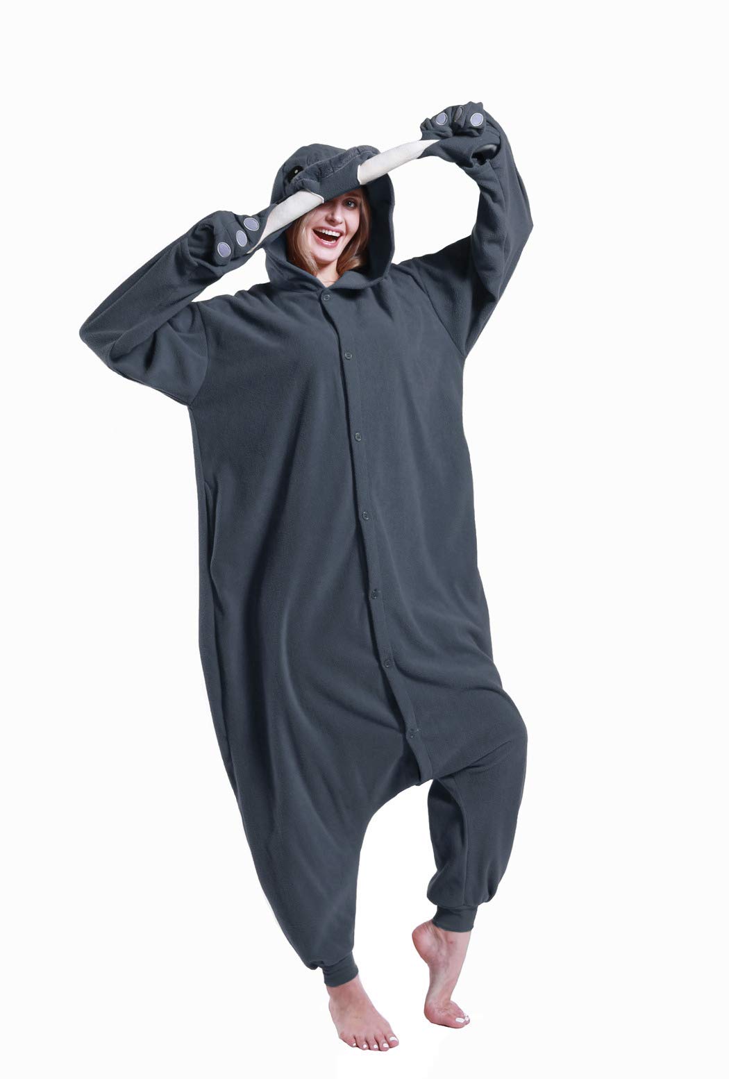 dressfan Unisex Adult Grey Walrus Onesie Pajamas Costume Animal Halloween Carnival Costumes One Piece Pajamas for Women,Grey,XL - Image 3