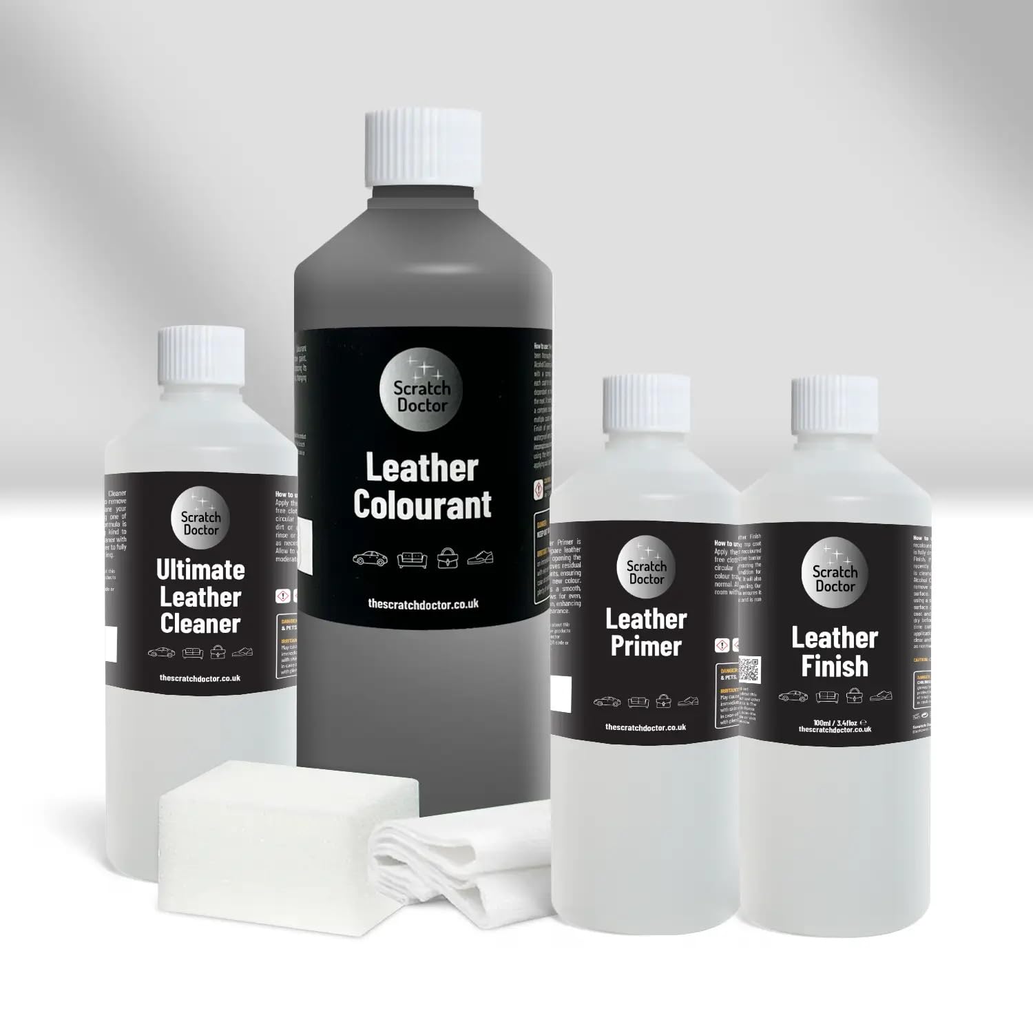 The Scratch Doctor Leather Recolouring Kit for Furniture & Car Seats | Clean, Dye & Protect | Includes Cleaner, Primer, Dye & Sealant (Dark Grey, 1000ml) — view 4