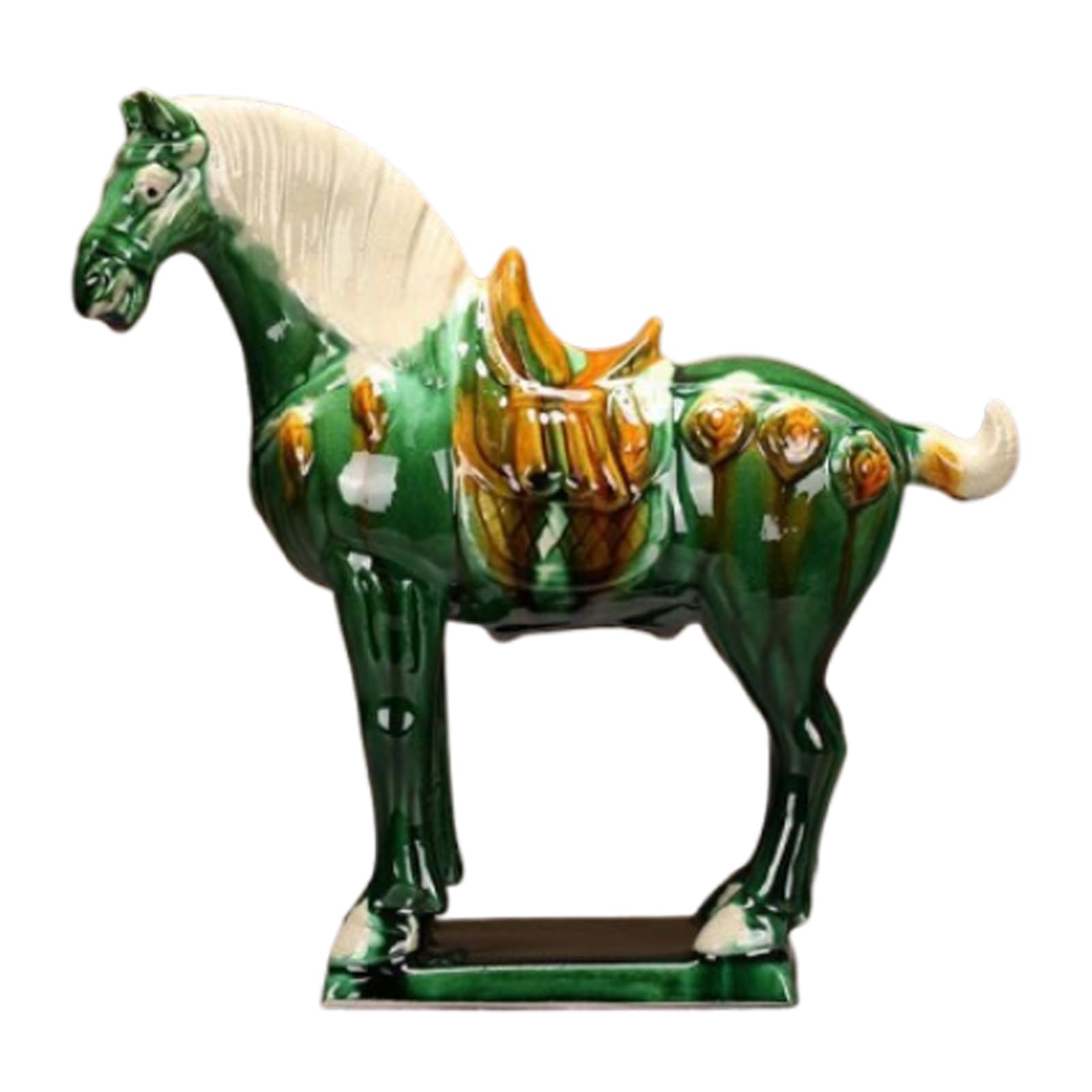 Ceramic Horse Pottery - Tang Dynasty Tricolor Glazed Horse Decoration for Home, 21cm