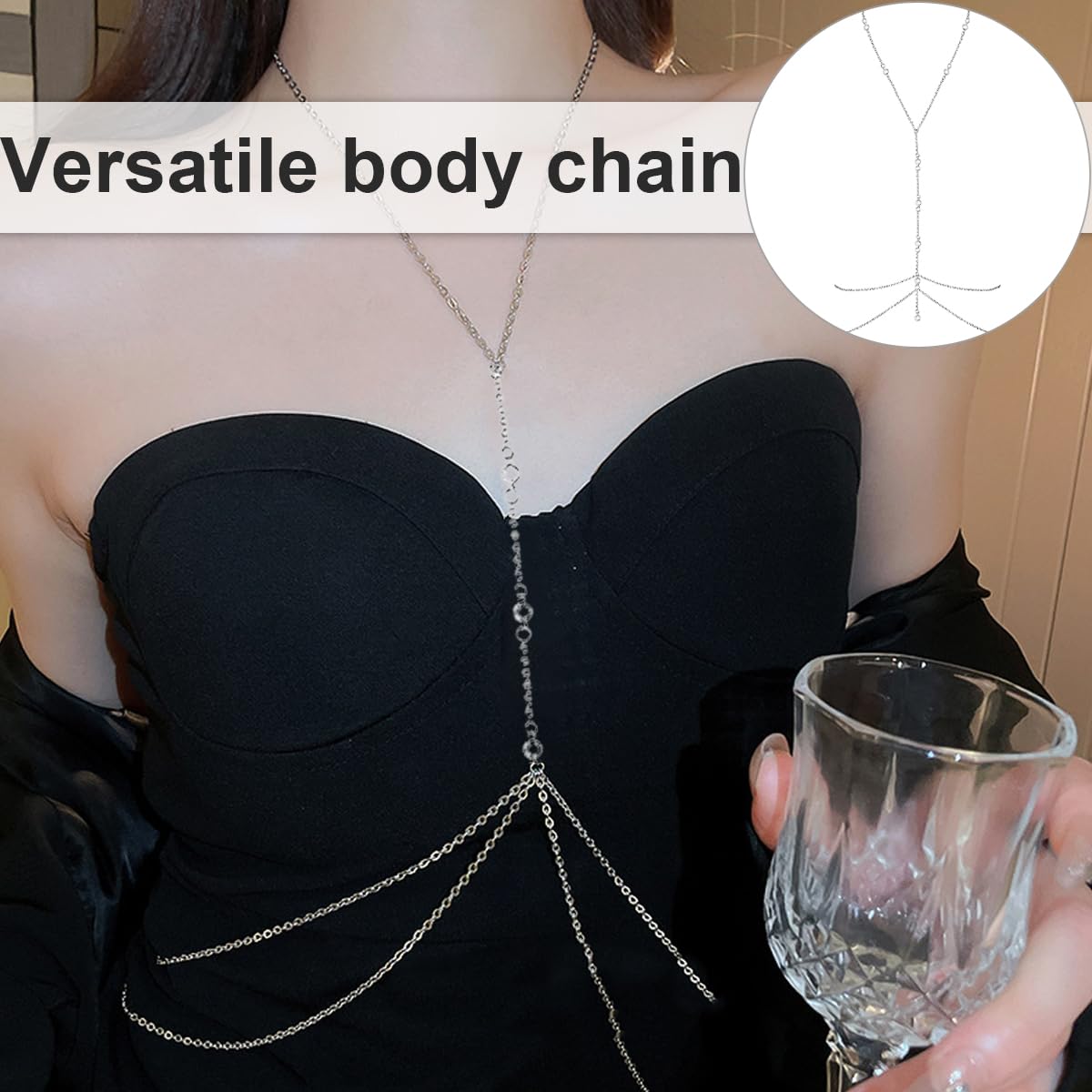 Catena Corpo Regolabile Argento Con Zirconi - Belly Chain Estate, Gioiello Donna