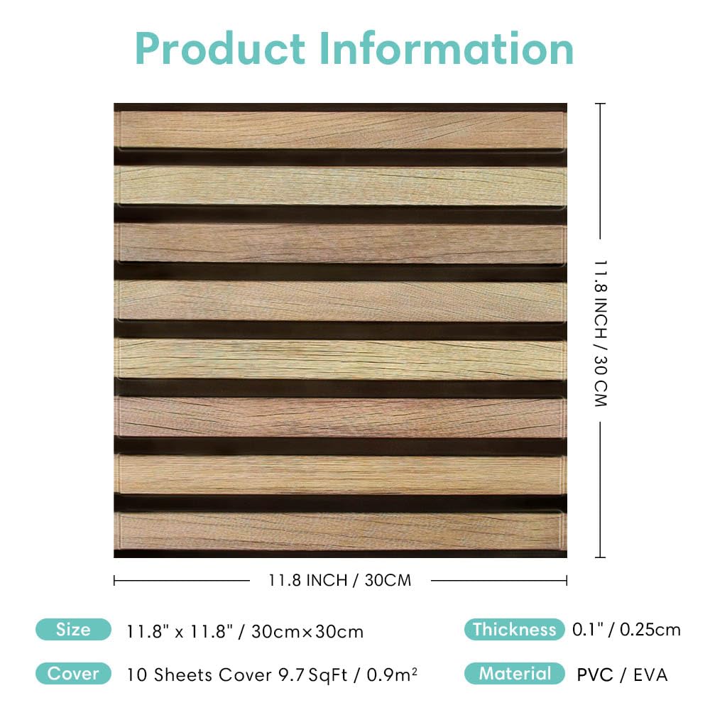 Commomy Paneles de pared de 3D, imitación de madera, 30 x 30 cm, 10 Piezas, autoadhesivos, pvc, paneles 3D decorativos pared decoracion de interior sala estar fondo dormitorio