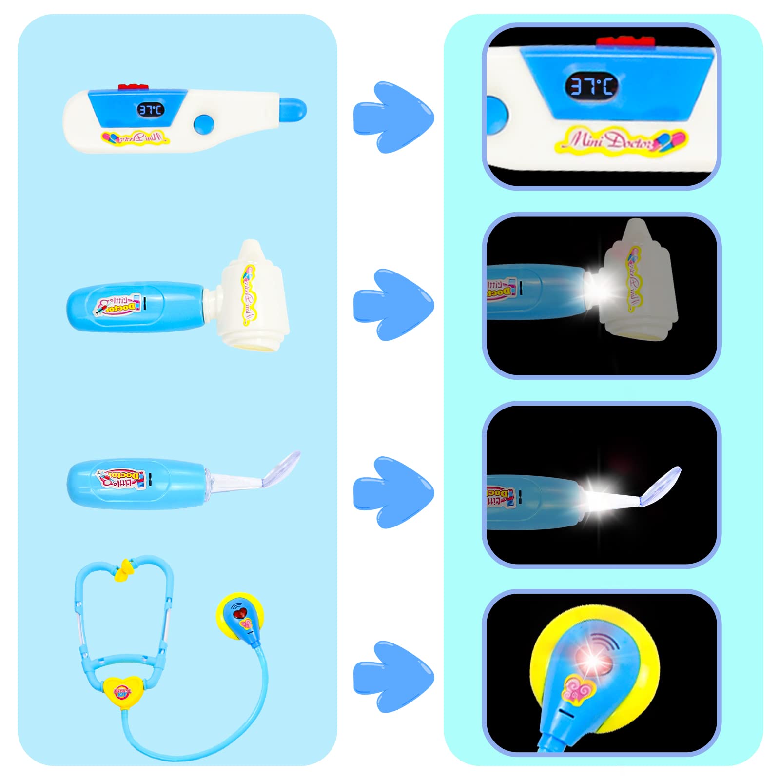 Jouet éducatif 3 Ans Coffret Docteur En Bois 18 Pièces - Jouet Dentiste Avec Stéthoscope Pour Enfants 3 Ans Et Plus Malette Docteur