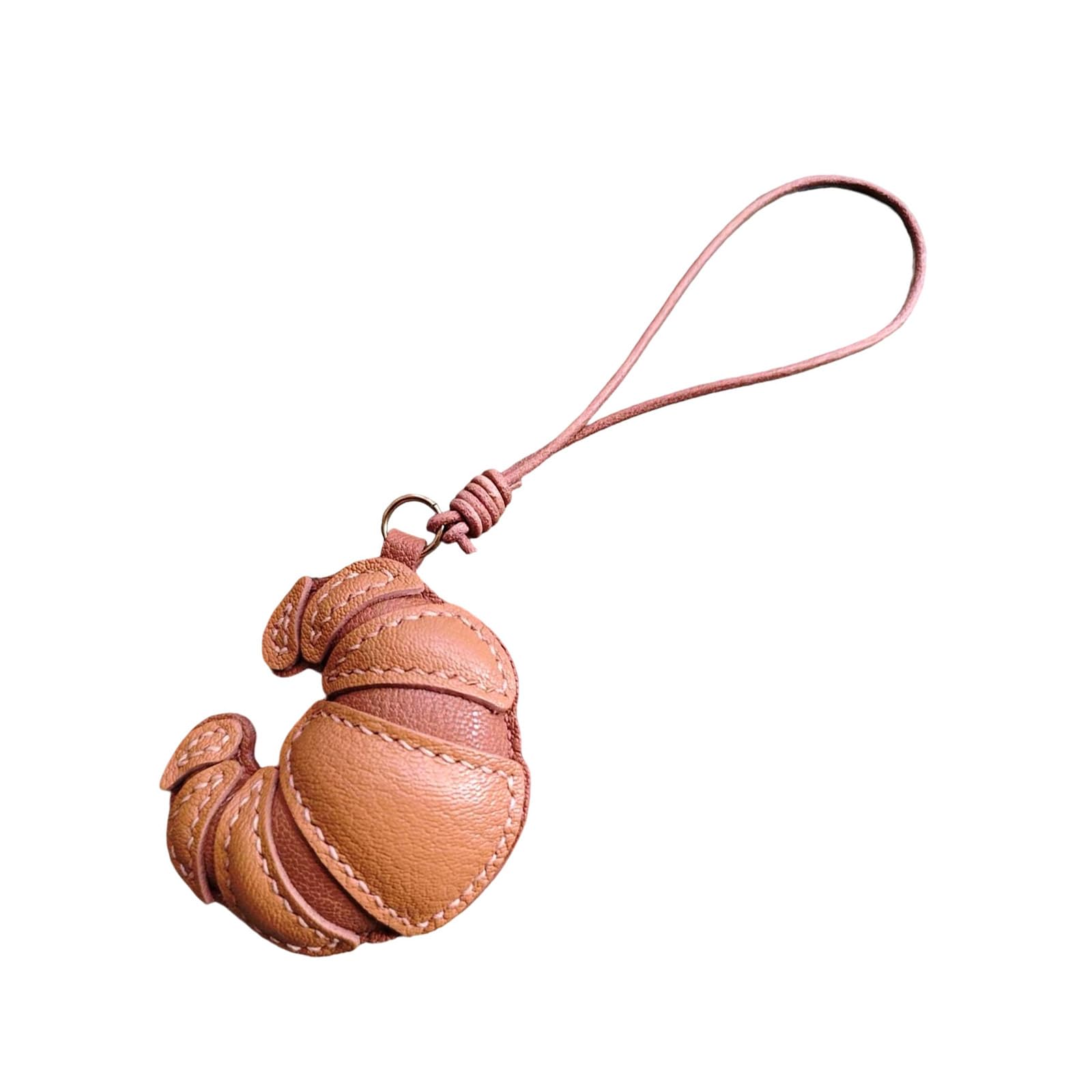Elegante llavero de cuero con forma de cruasanes de moda para mujeres y niñas, decoración de bolsa para uso diario, elegante decoración de bolsa