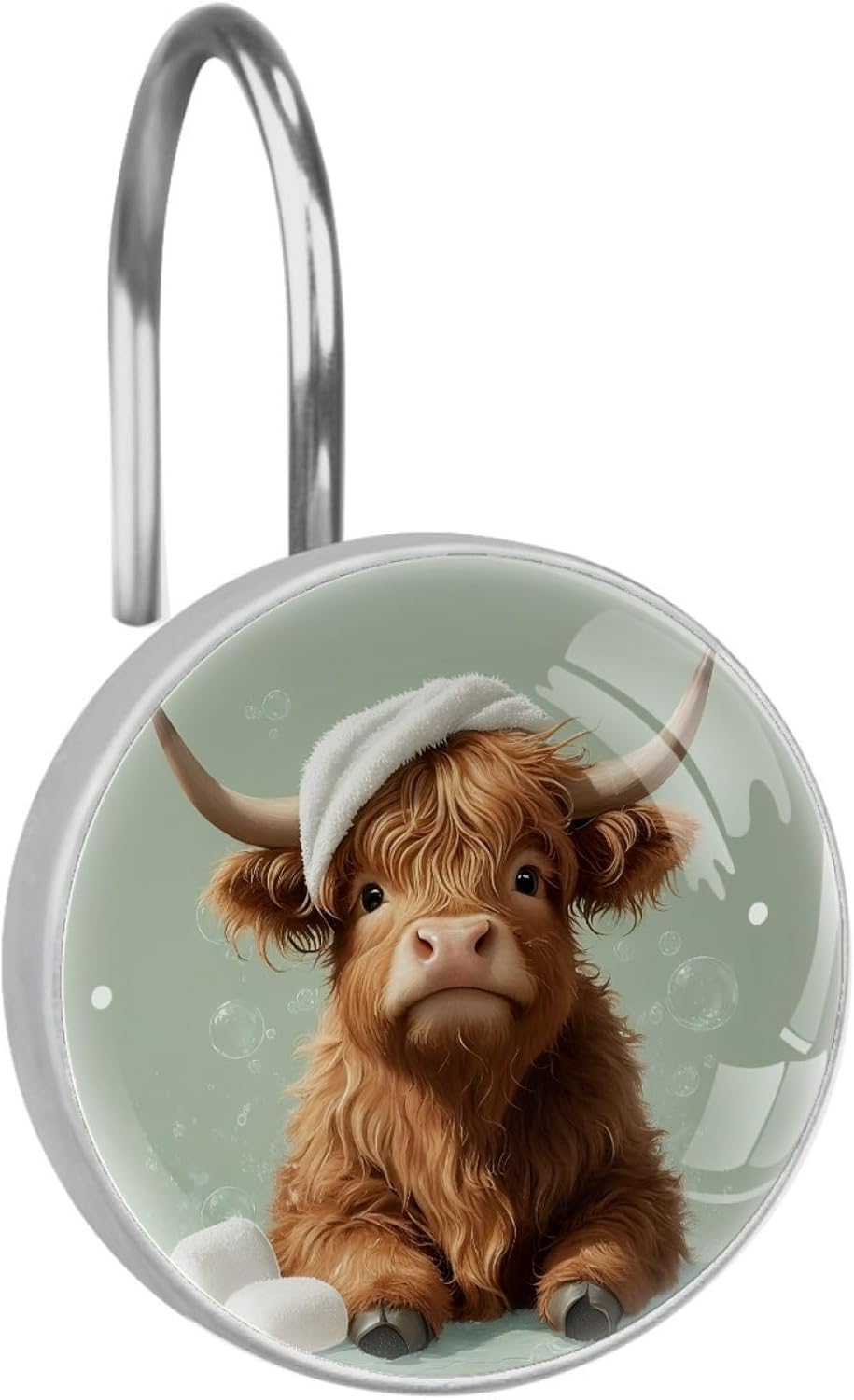 Bathing Highland Cow Shower Curtain Hooks Rings, 12 Pcs Round Resin Glass Shower Curtain Hangers for Bathroom, Rust Proof Stainless Steel Shower Hooks for Shower Curtain Rod