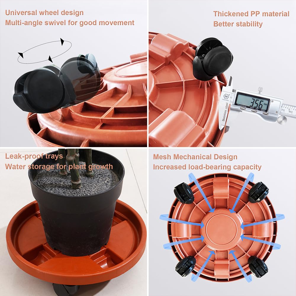 Hggzeg Paquete de 3 organizadores para plantas con ruedas, carro resistente a la oxidación para macetas, soporte redondo para mover plantas en maceta para jardín, herramientas de interior y exterior