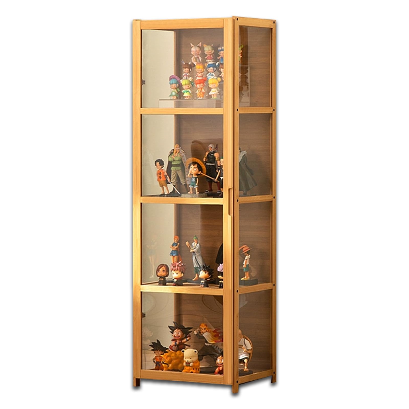 Vitrina Expositora, Multifuncional de Vidrio a Prueba de Polvo, Diseño de Puerta de Gabinete con Solapa, Vitrina Cristal para Dormitorios, Salas de Estar, 42x33x130cm Color de la Madera