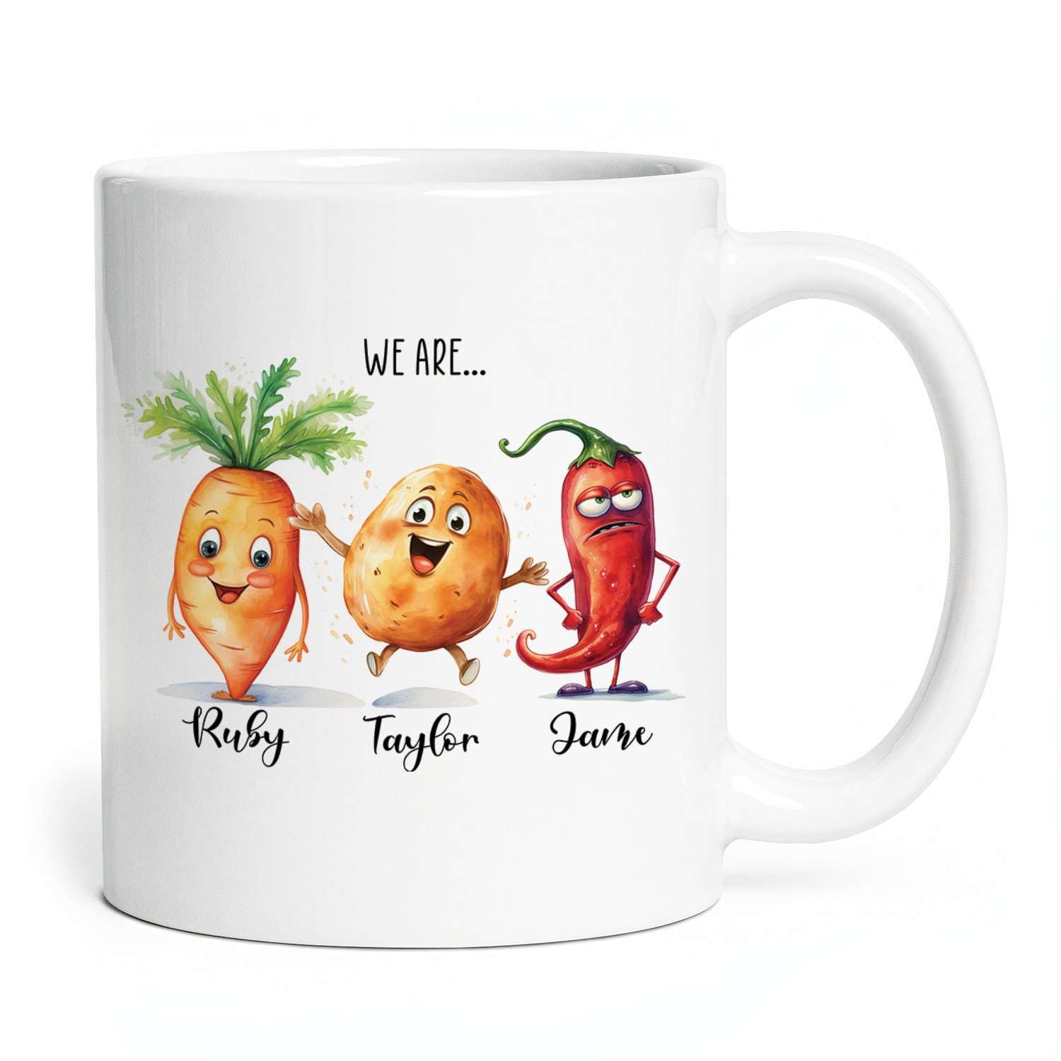 Personalized Name Vegetable Squad Coffee Mugs, Customized Vegetable Tea Cups, Funny Ceramic Mugs, White Travel Mugs, Novelty Vegetable Mugs Gift For Kid, Children, Vegan Lover Gifts