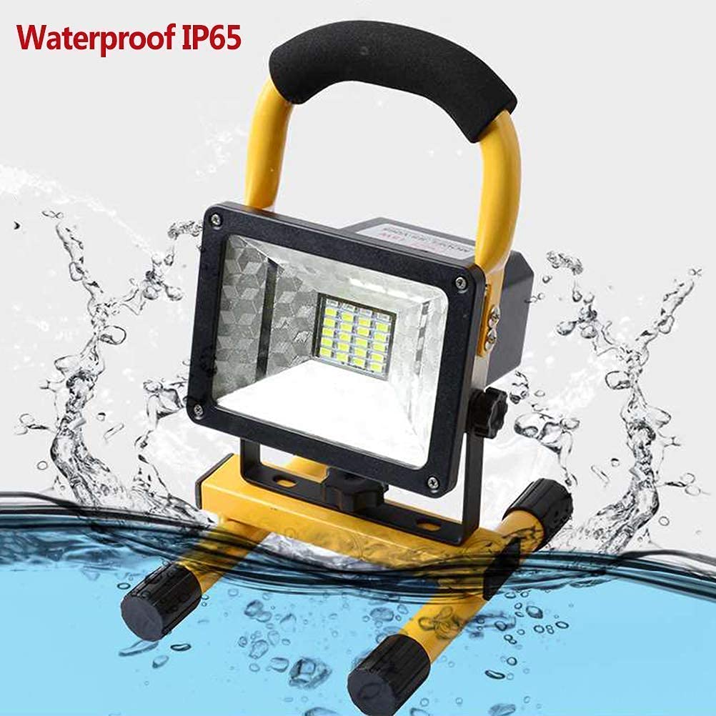 Luz de trabajo LED recargable de 30 W, 2 modos, foco de exterior portátil regulable con luz de advertencia de flash rojo azul, 360 grados; Soporte giratorio Proyector impermeable IP65 para pesca, cáma