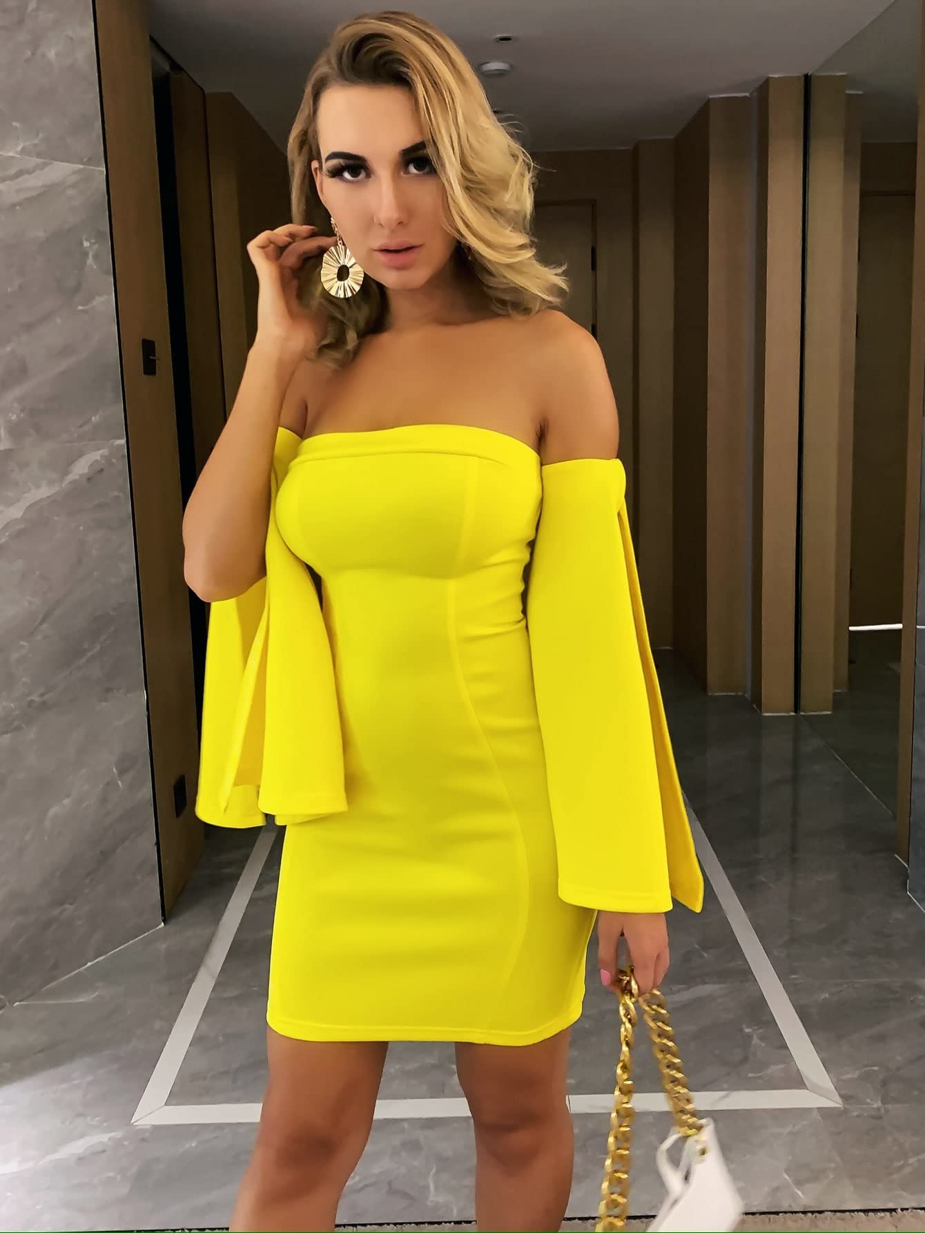 Amazon.com: Women's Dresses Off Shoulder Split Bell Sleeve Dress Dress for Women (Color : Yellow, Size : Medium) : Clothing, Shoes & Jewelry Amazon.com: Women's Dresses Off Shoulder Split Bell Sleeve Dress Dress for Women (Color : Yellow, Size : Medium) : Clothing, Shoes & Jewelry