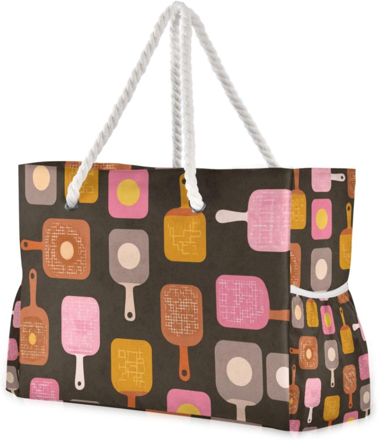 OTVEE Pattern with Pickleball and Paddle Beach Bags for Women Ladies Large Canvas Tote Shoulder Bag Waterproof Travel Bags for Gym Swim Pool Camping