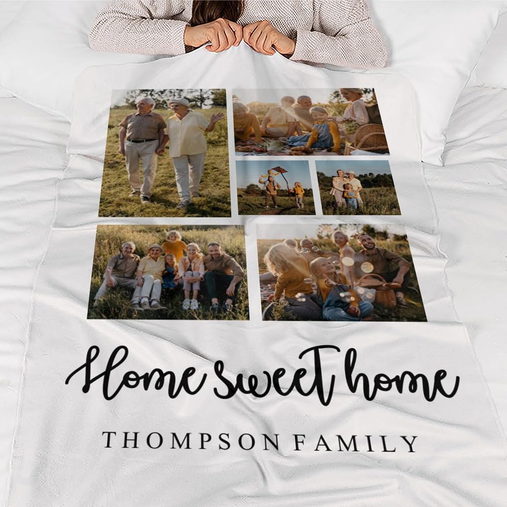 Wanapix | Personalisierte Kunstfell-Decke mit Foto & Text | Maximale Wärme 490 g/m² (Fleece + Kunstfell) | Anti-Pilling | Sofa-/Bettdecke | 70 x 105 cm | Sweet Home