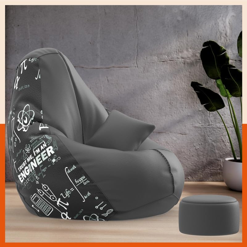 Image of Biggie Bean Bag with Beans Filled 4XL VibeBoost Premium Bean Bag with Free Cushion and Footrest - Official : Engineering Zen Combo (Matching Color : Regular, Trust Me I'm an Engineer-Grey)