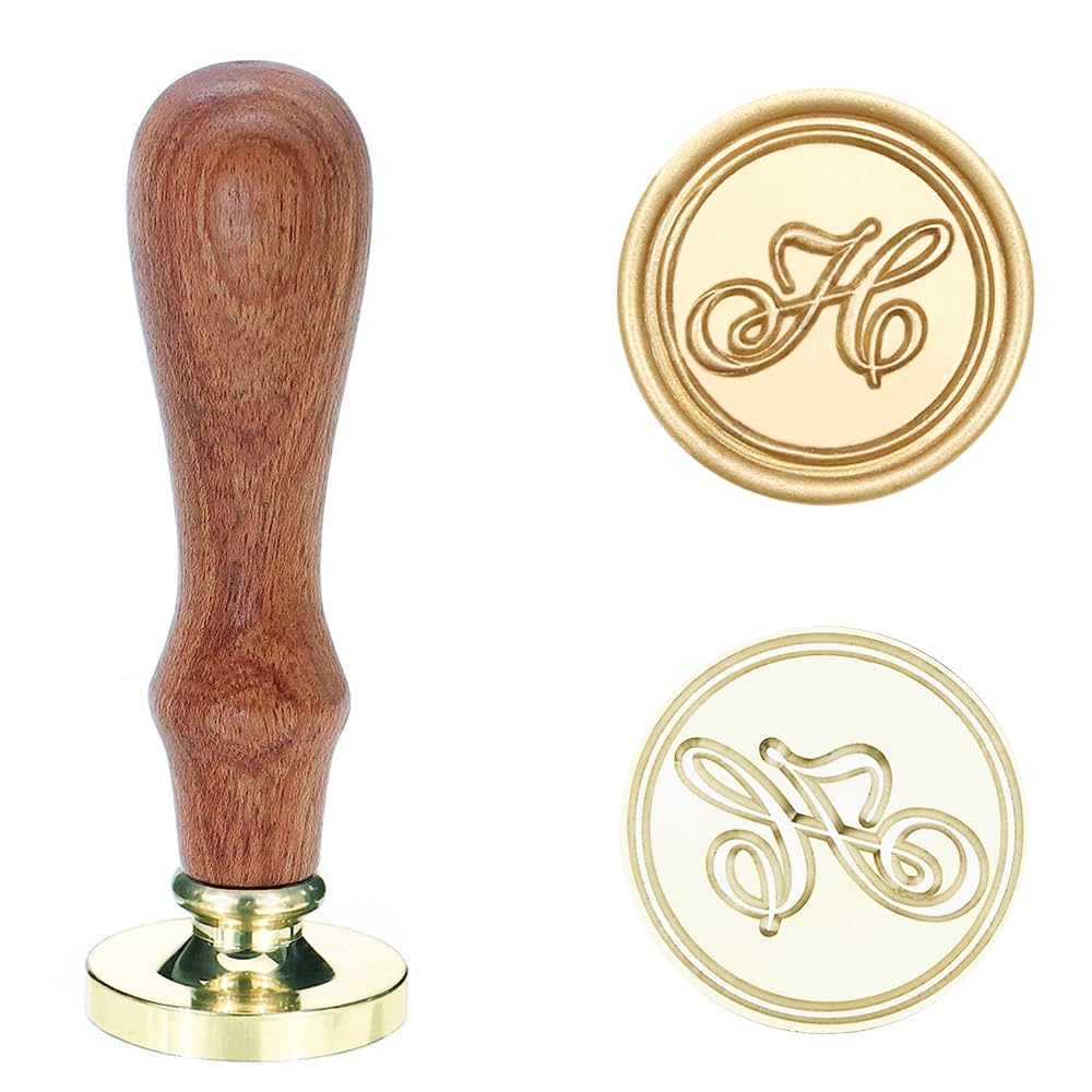 Poemluve Wax Seal Stamp Letter H Initial Seal Retro Monogram Wax Stamp with Wooden Handle Classic Sealing for Wedding Invites, Envelope, Gift Wrap, Thanks Card (Letter H)