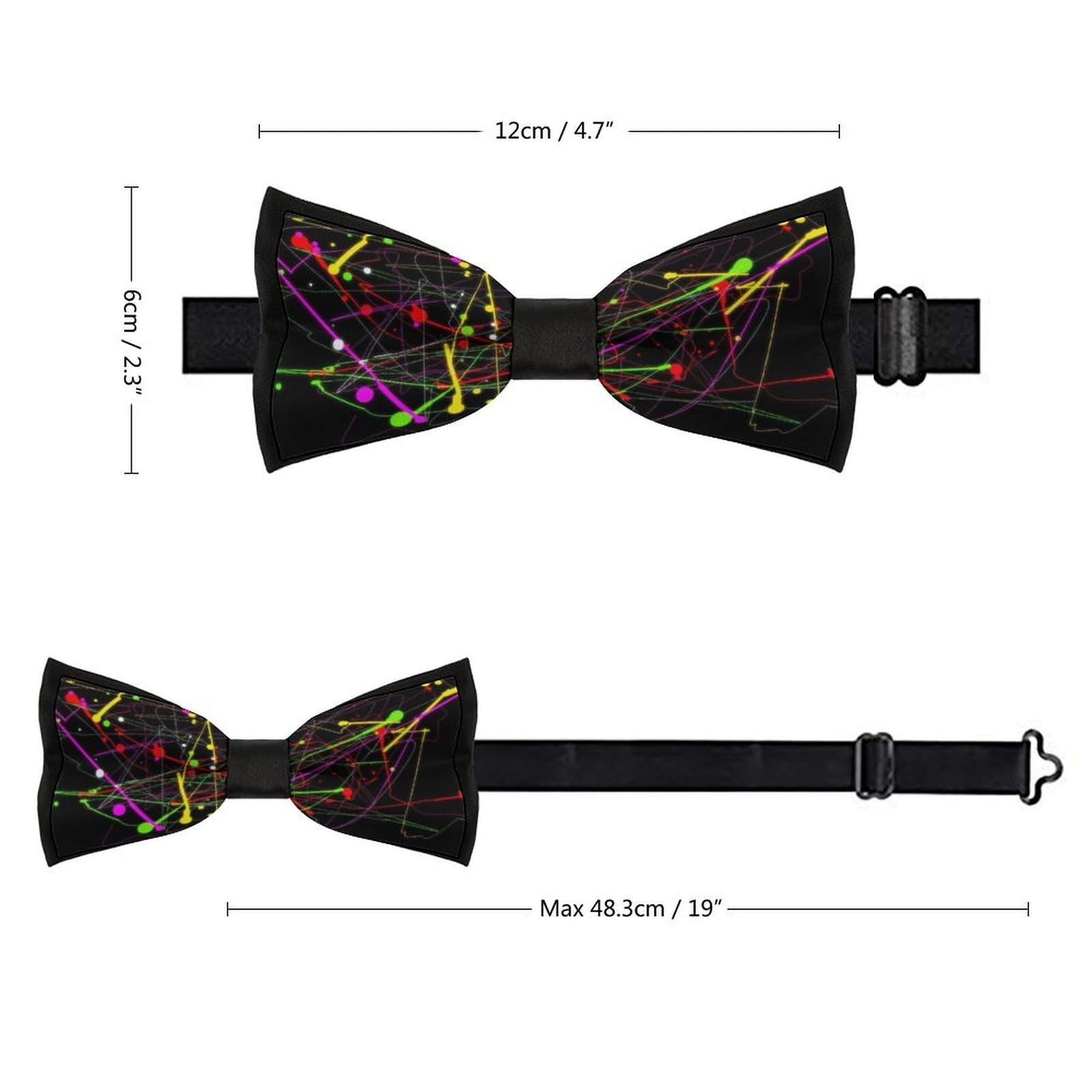 GoasNei Glow in Dark Splatter Neon Bow Tie for Men Adjustable Necktie Funny Tie Neck Ties for Weddings Party